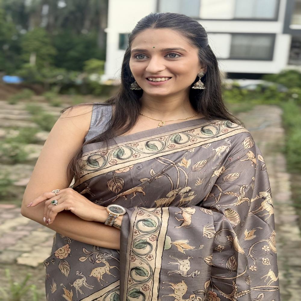Kalamkari Printed Cotton Silk Saree