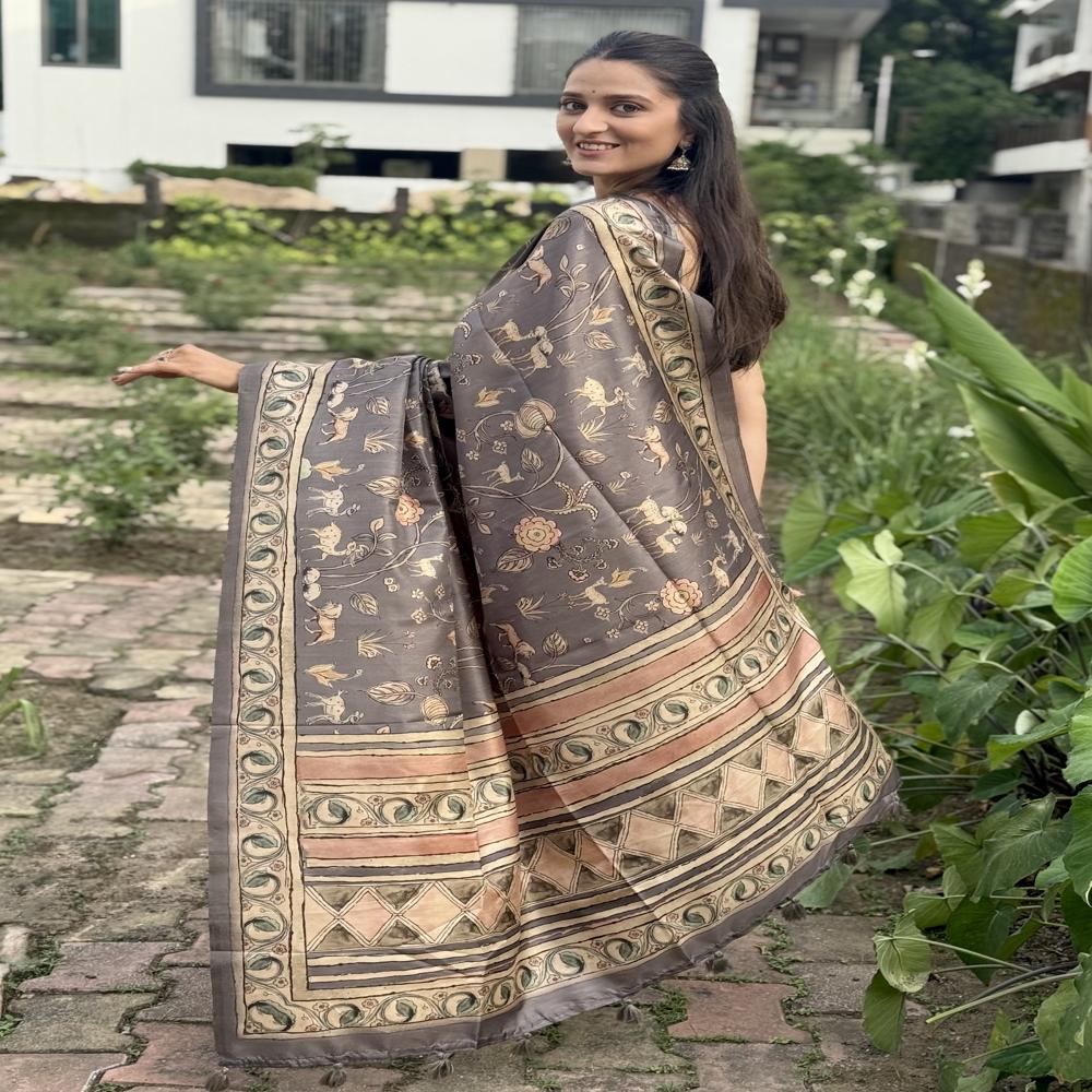Kalamkari Printed Cotton Silk Saree