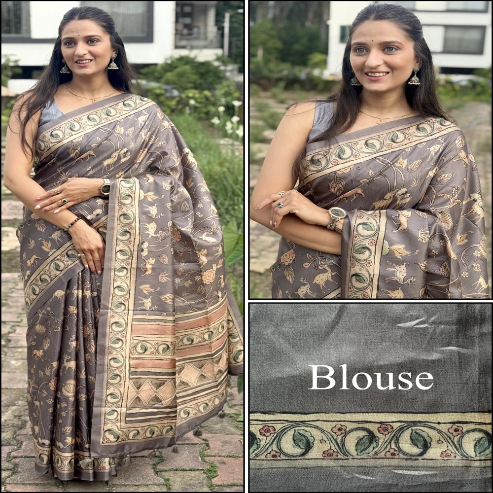 Kalamkari Printed Cotton Silk Saree