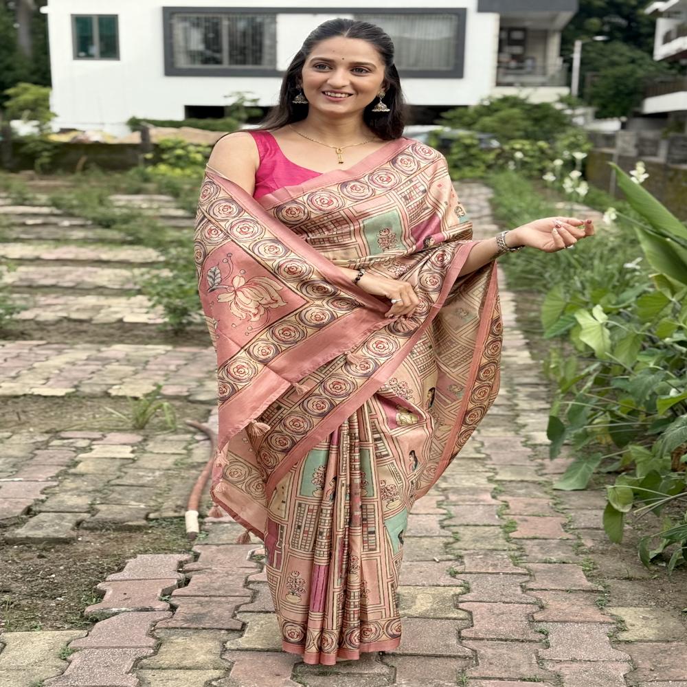 Designer Printed  Pastel Pink Saree - Fabric Type: Art Silk