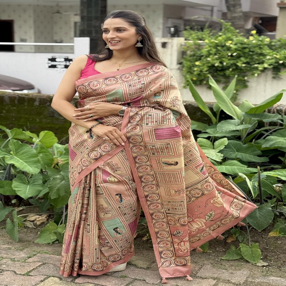 Designer Printed  Pastel Pink saree