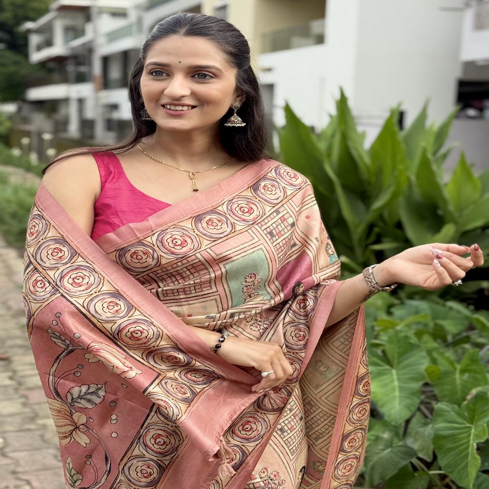 Designer Printed  Pastel Pink saree