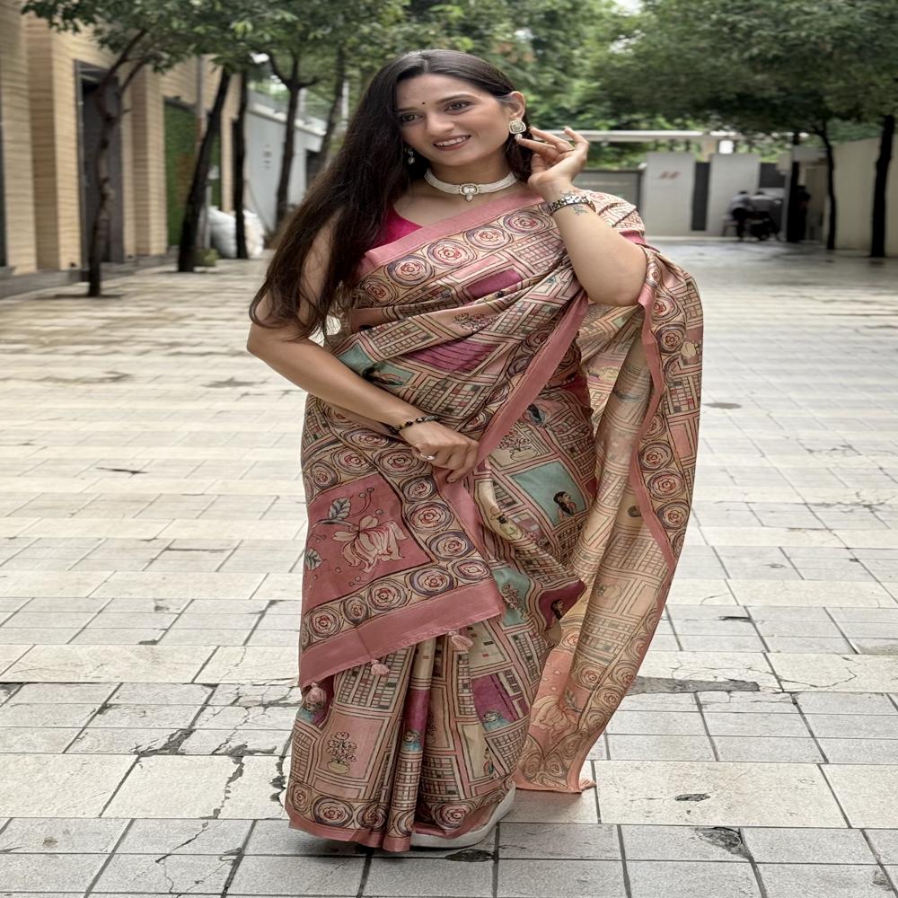 Designer Printed  Pastel Pink saree