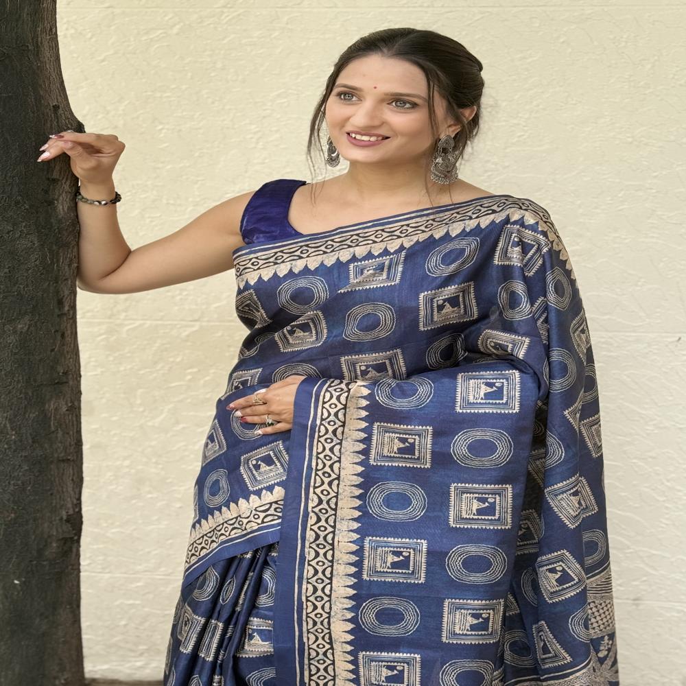Indigo Blue Cotton Silk Saree