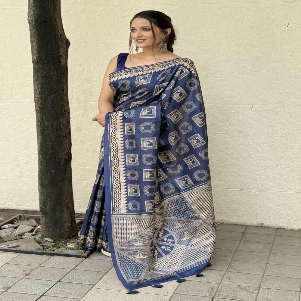 Indigo Blue Cotton Silk Saree