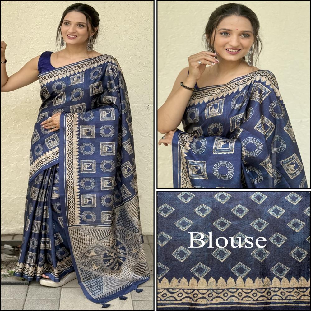 Indigo Blue Cotton Silk Saree