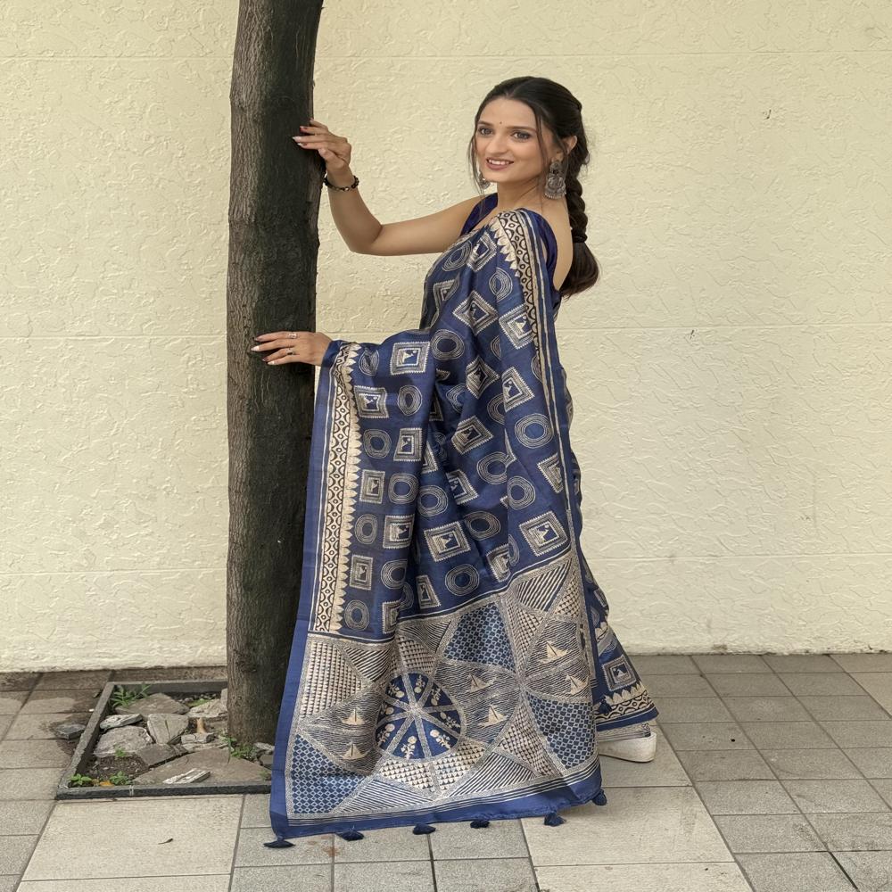 Indigo Blue Cotton Silk Saree