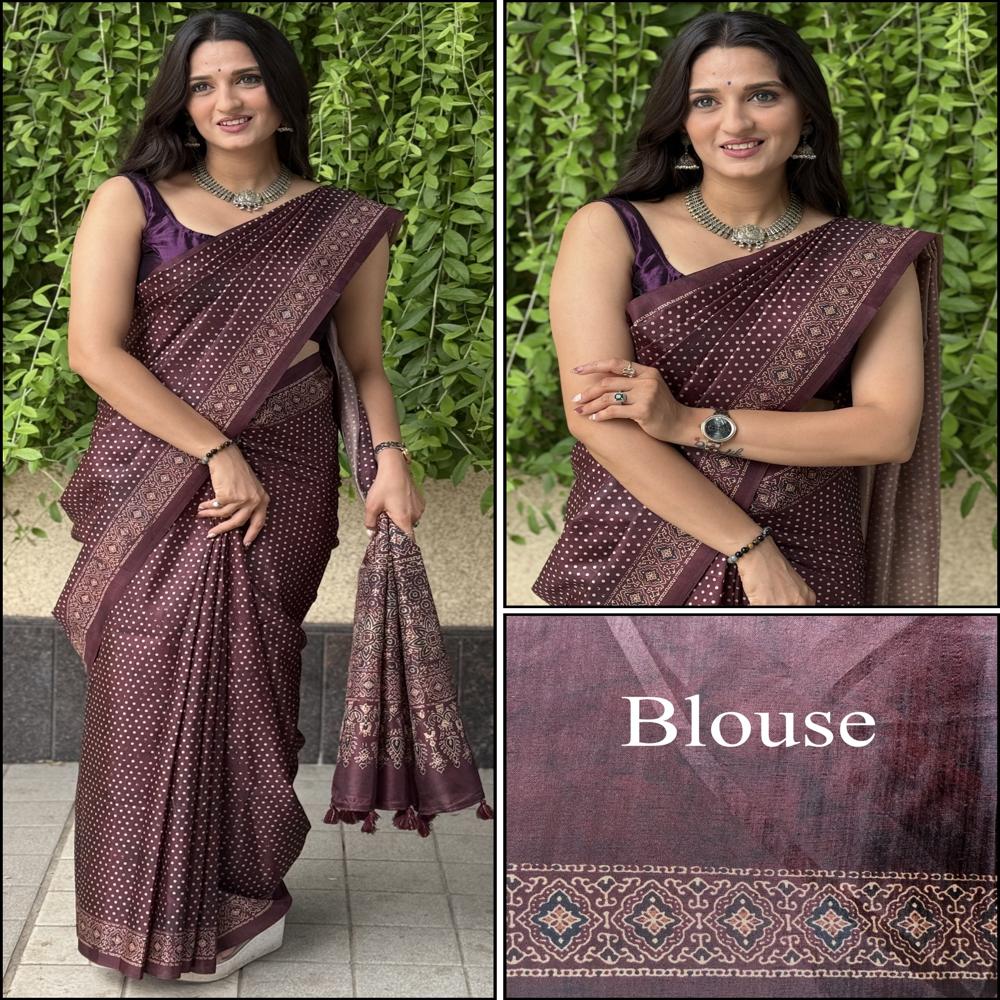 Maroon Mandala Print Saree - Fabric Type: Art Silk