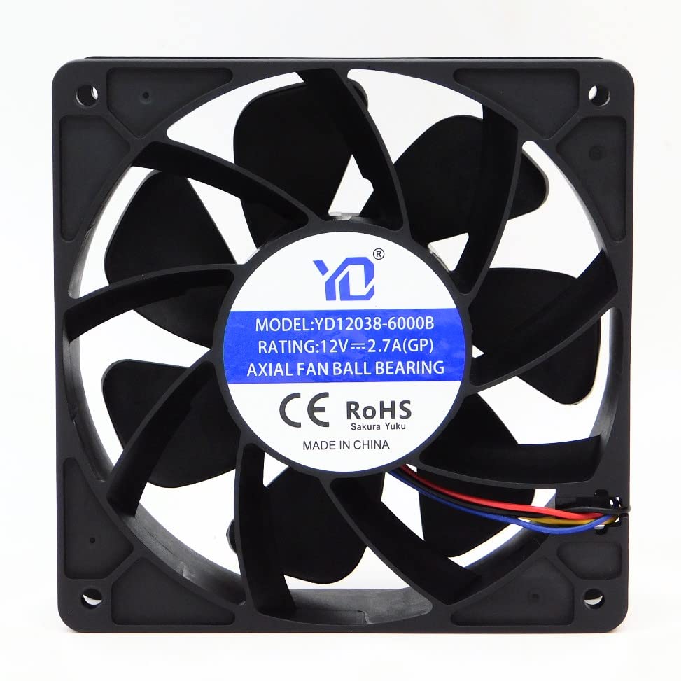 YD12038-6000B Size 120X120X38mm DC12V 2.7A 6000 RPM Brushless Air Cooling Fan
