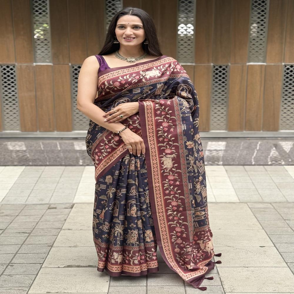 Kalamkari Folk Art Print saree