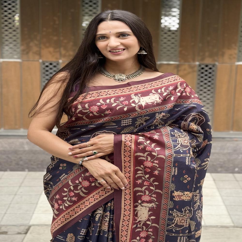 Kalamkari Folk Art Print saree