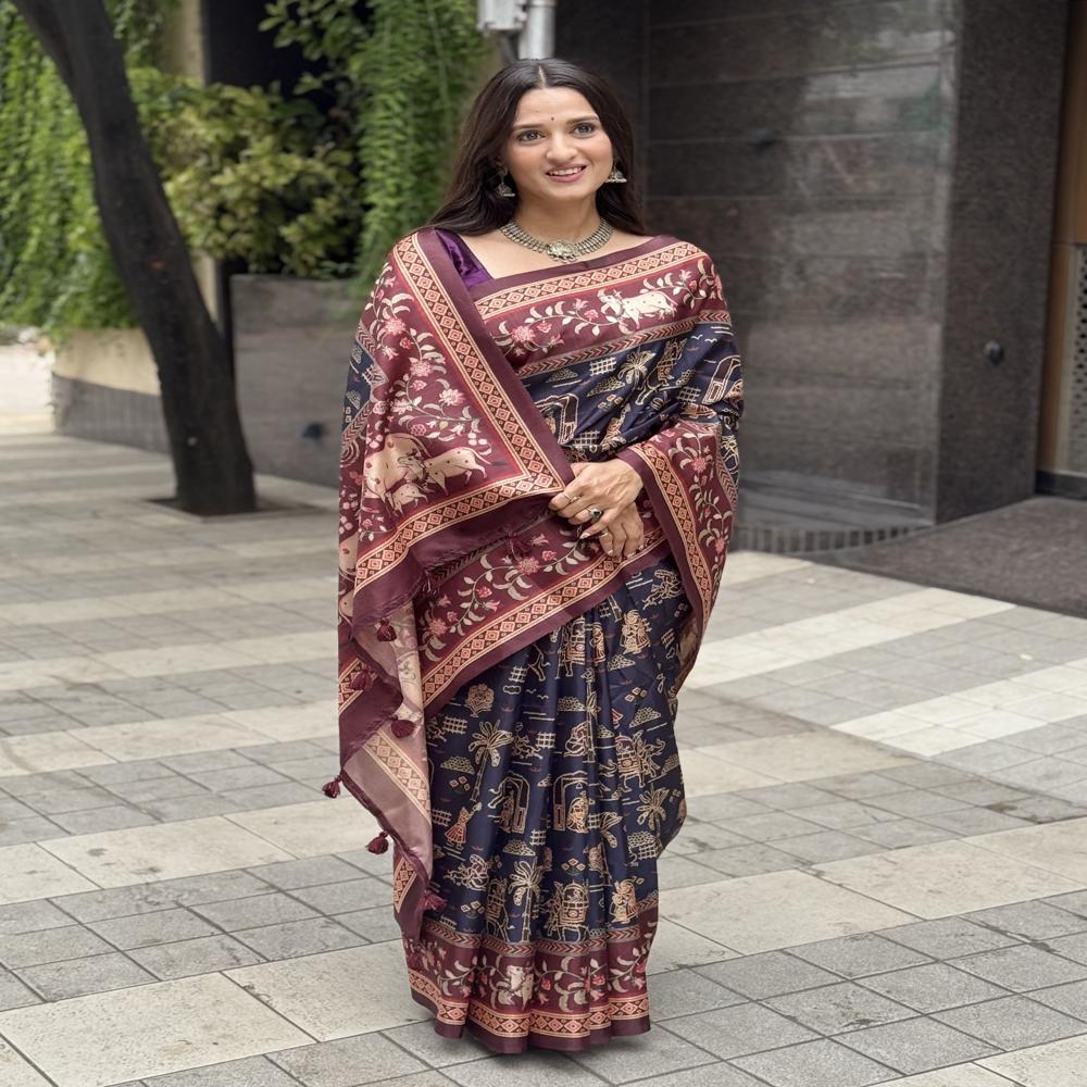 Kalamkari Folk Art Print saree