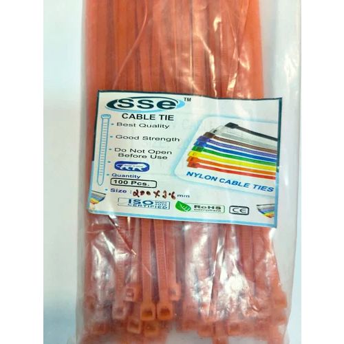 200x3.6mm Orange Nylon Cable Tie