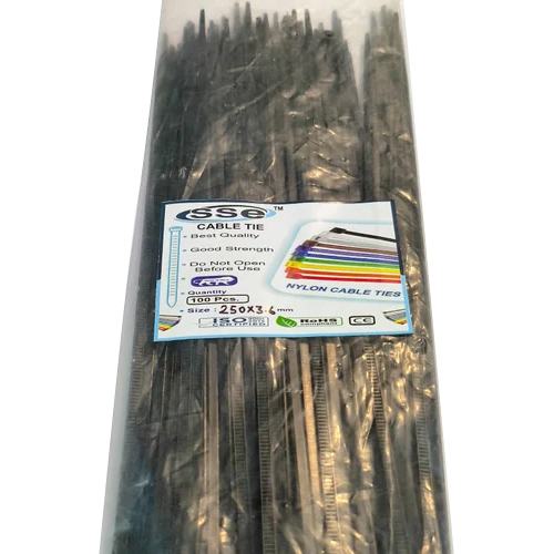 250X3.6Mm Black Nylon Cable Tie - Features: Durable