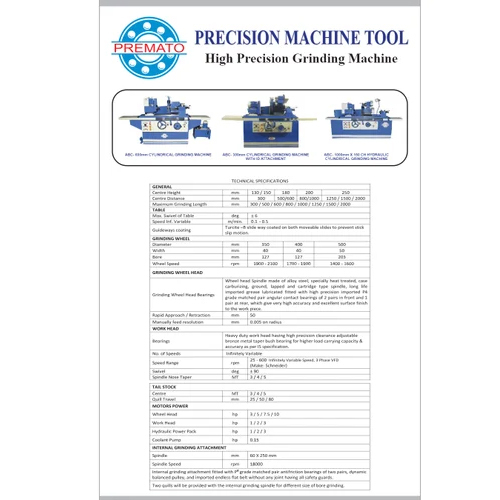 PREMATO - ABC - 600 mm X 150 mm CH Hydraulic Cylindrical Grinding Mach With ID Attachment