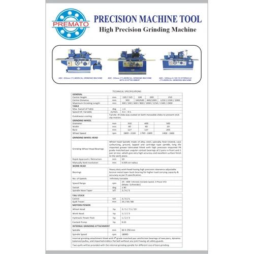 Premato - Abc 1000 Mm X 150 Mm Ch Single Axis Plc Controlled Cylindrical Grinding Machine - Feature: High Performance