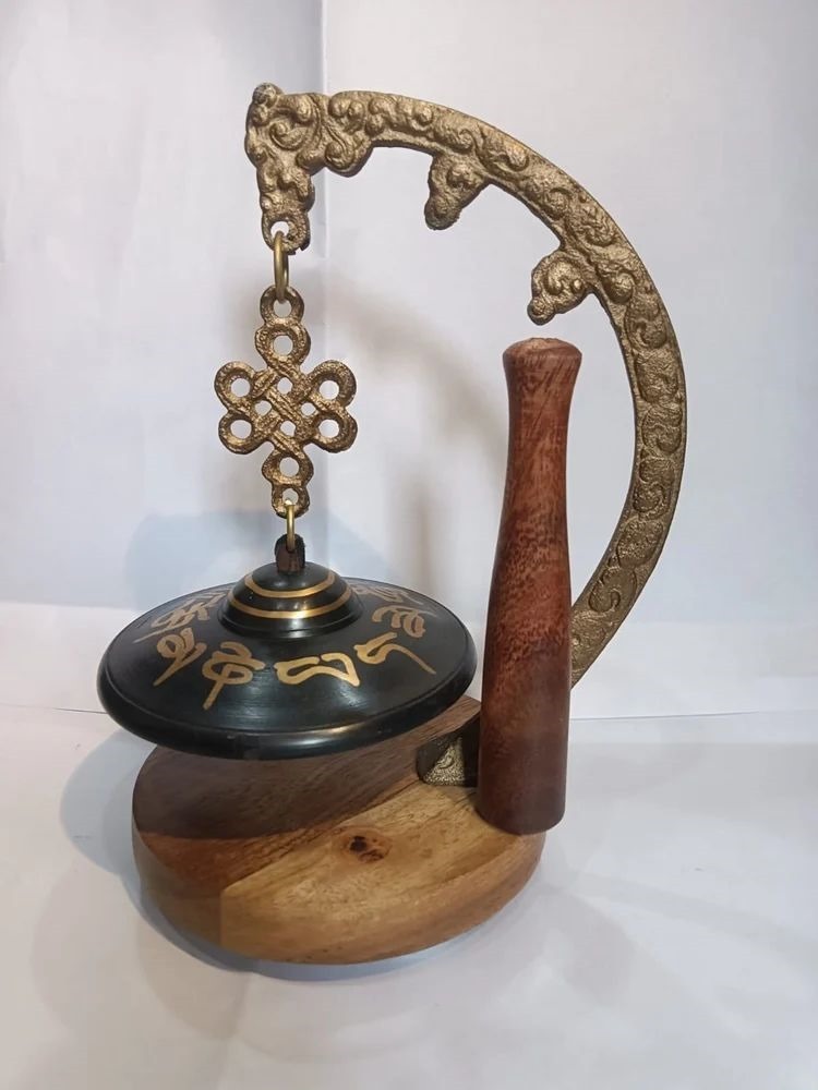 Vintage Brass Table Bell With Wooded Stand And Stick - Design Type: Antique