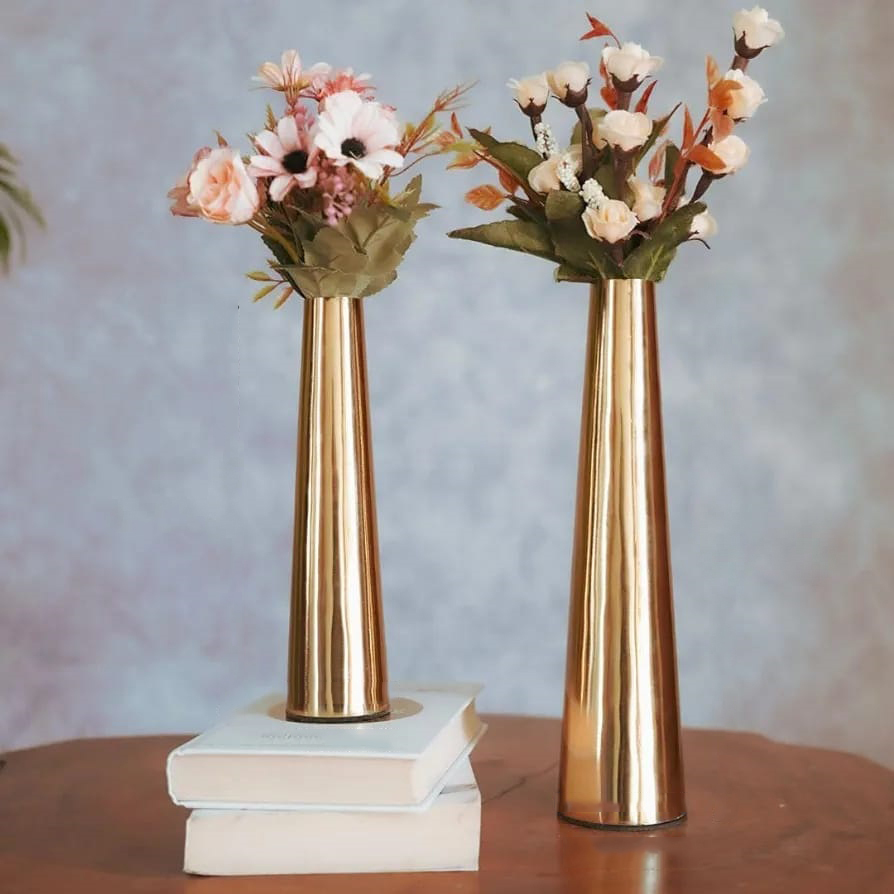 Iron Golden Metal Slim Vase - Design Type: Modern