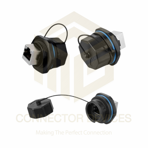 YT RJ45 Cat5e Female Socket Straight Dual Port IP65 Waterproof Ethernet Connector