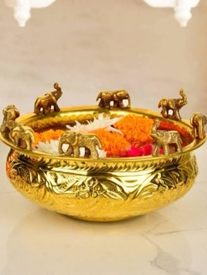 Brass Elephant Urli - Size: 12A 15 Inch