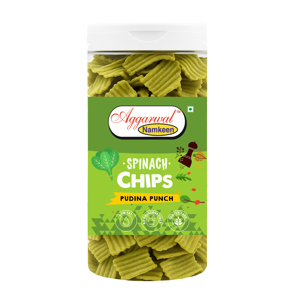 Spinach Pudina Chips - Vegetable Chips, Spicy Flavor, Lustrous Green Appearance | Vegan-Friendly, Perfect for Casual Snacking
