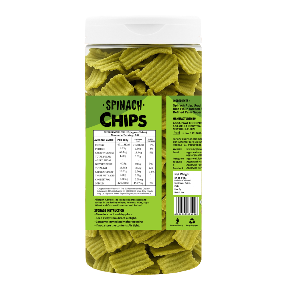 Spinach Pudina Chips - Vegetable Chips, Spicy Flavor, Lustrous Green Appearance | Vegan-friendly, Perfect For Casual Snacking