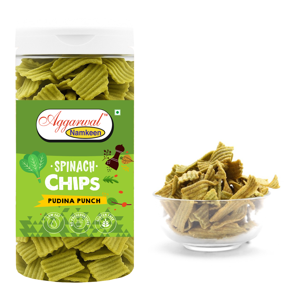 Spinach Pudina Chips - Vegetable Chips, Spicy Flavor, Lustrous Green Appearance | Vegan-friendly, Perfect For Casual Snacking