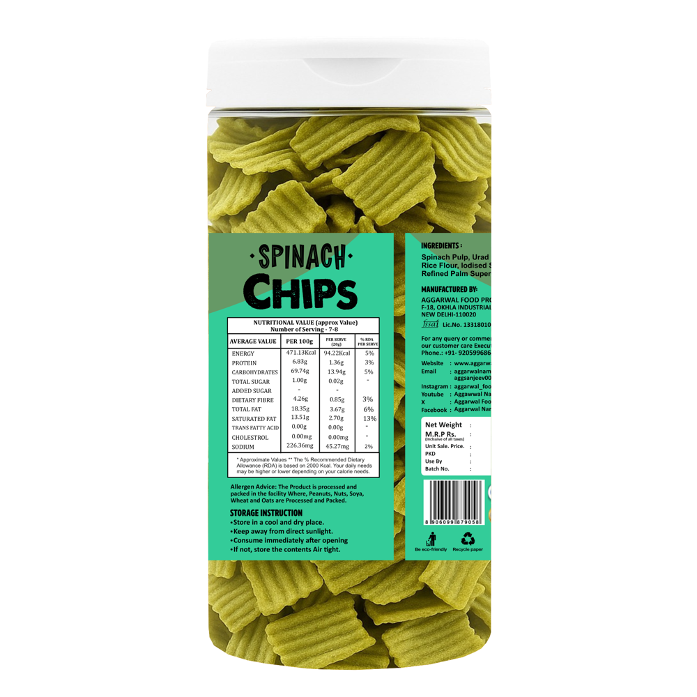 Spinach Jalapeno Chips - Vegan-friendly Vegetable Chips, 6 Months Shelf Life - Spicy Flavor For Snacking And Party Enjoyment