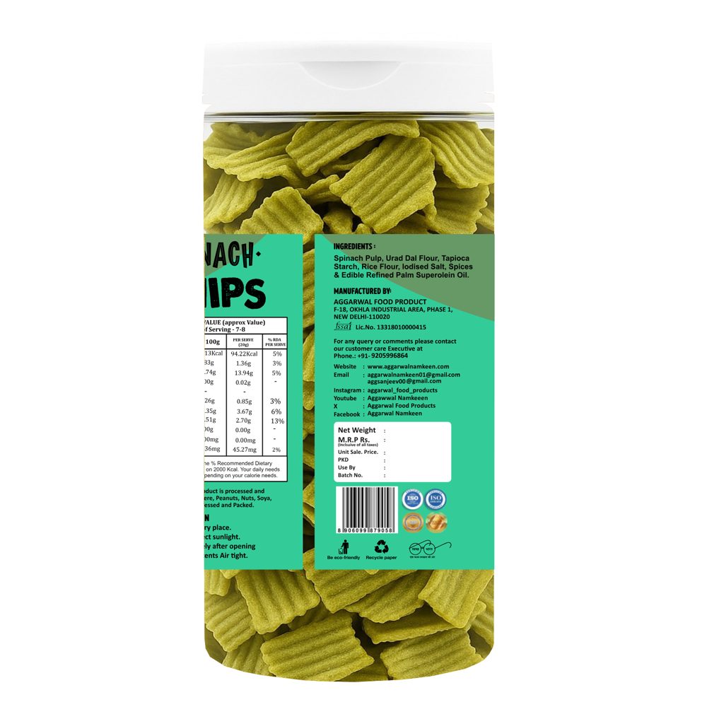 Spinach Jalapeno Chips - Vegan-friendly Vegetable Chips, 6 Months Shelf Life - Spicy Flavor For Snacking And Party Enjoyment