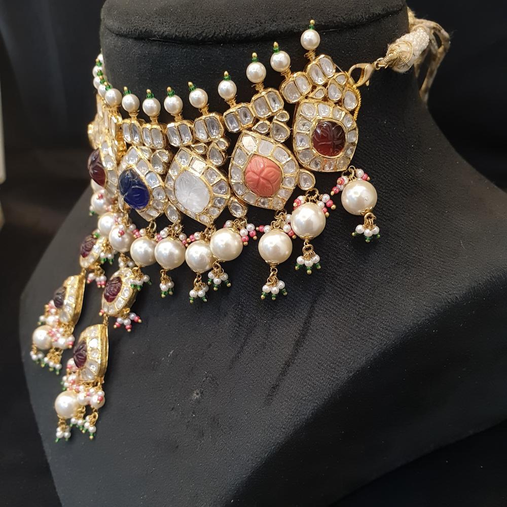 18kt Navratan Chokar Set with Real Poli Diamond