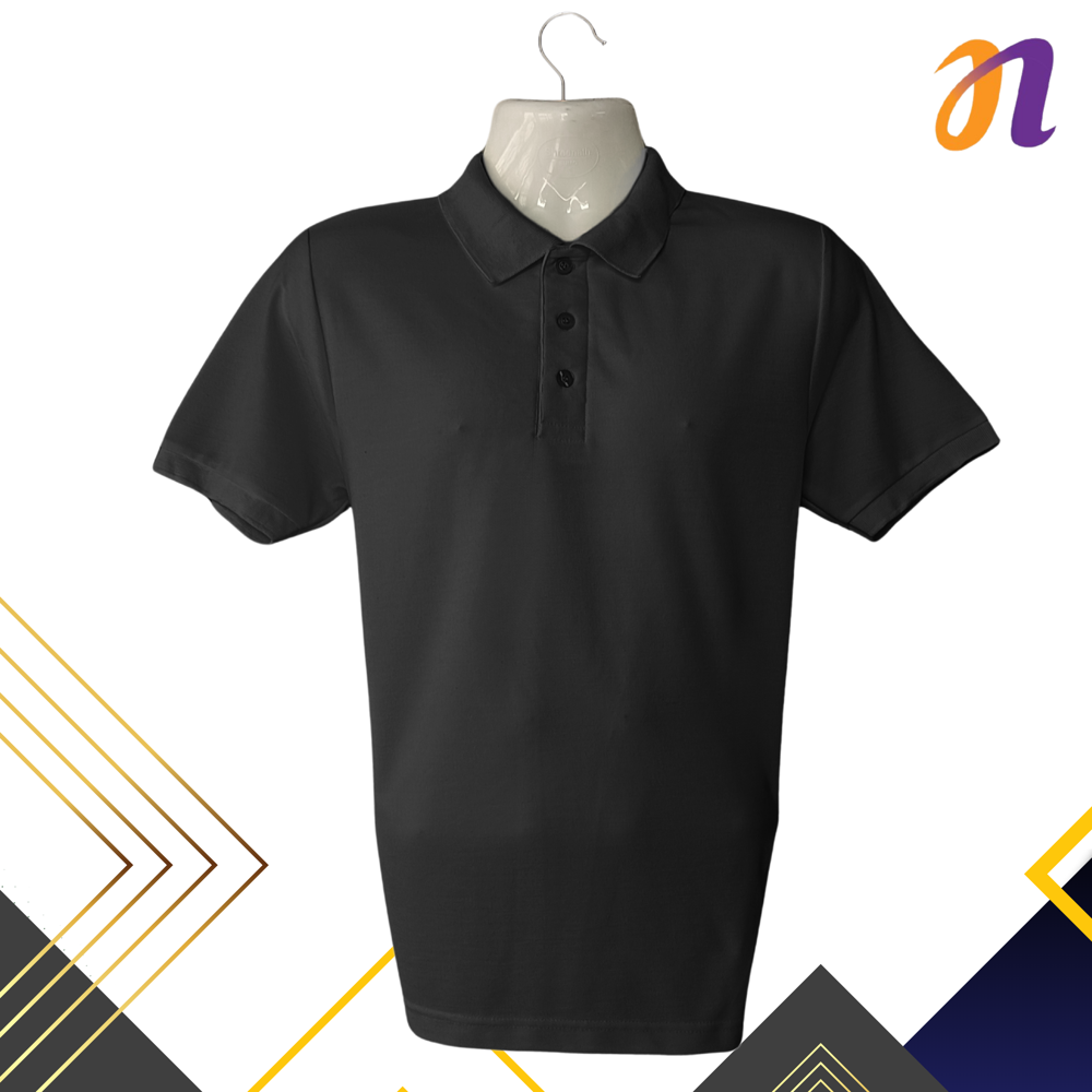 Mens Black Polo T-shirt - Design: Collar Neck