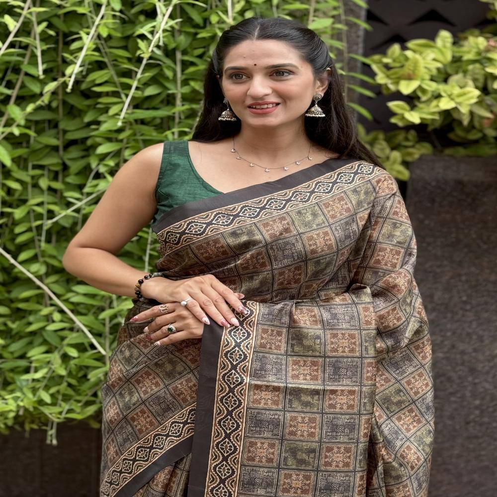 Box print silk saree