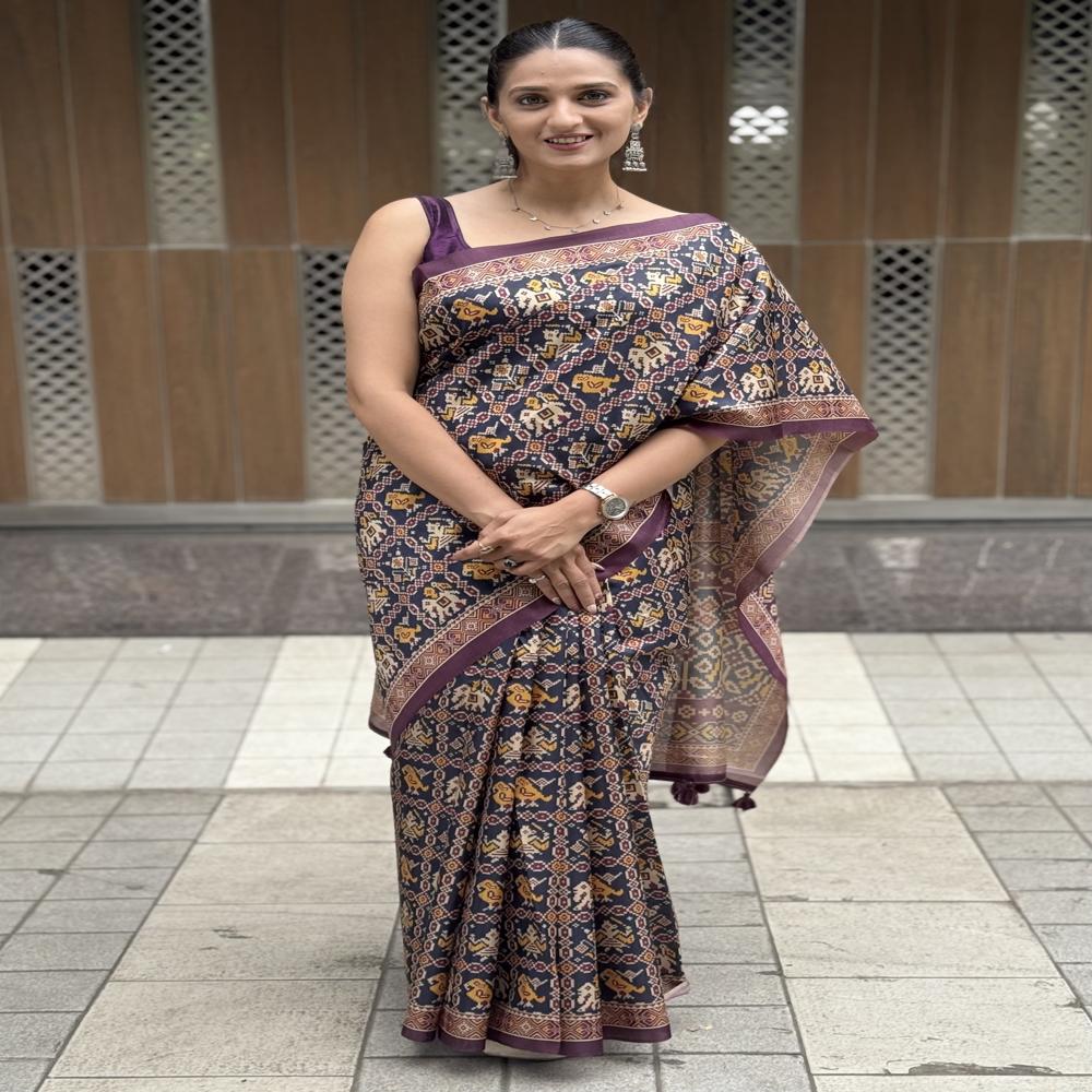 Navy Ikkat Style Saree