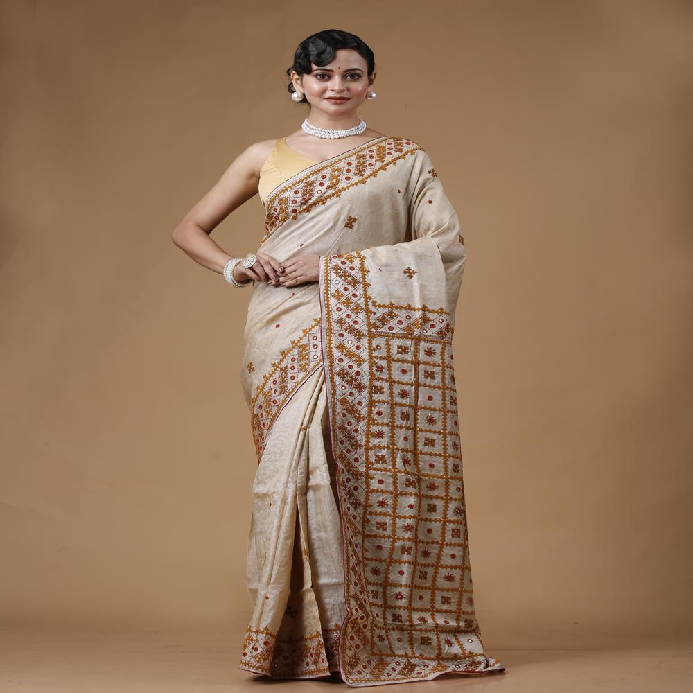 Tussar Kutch Work Saree