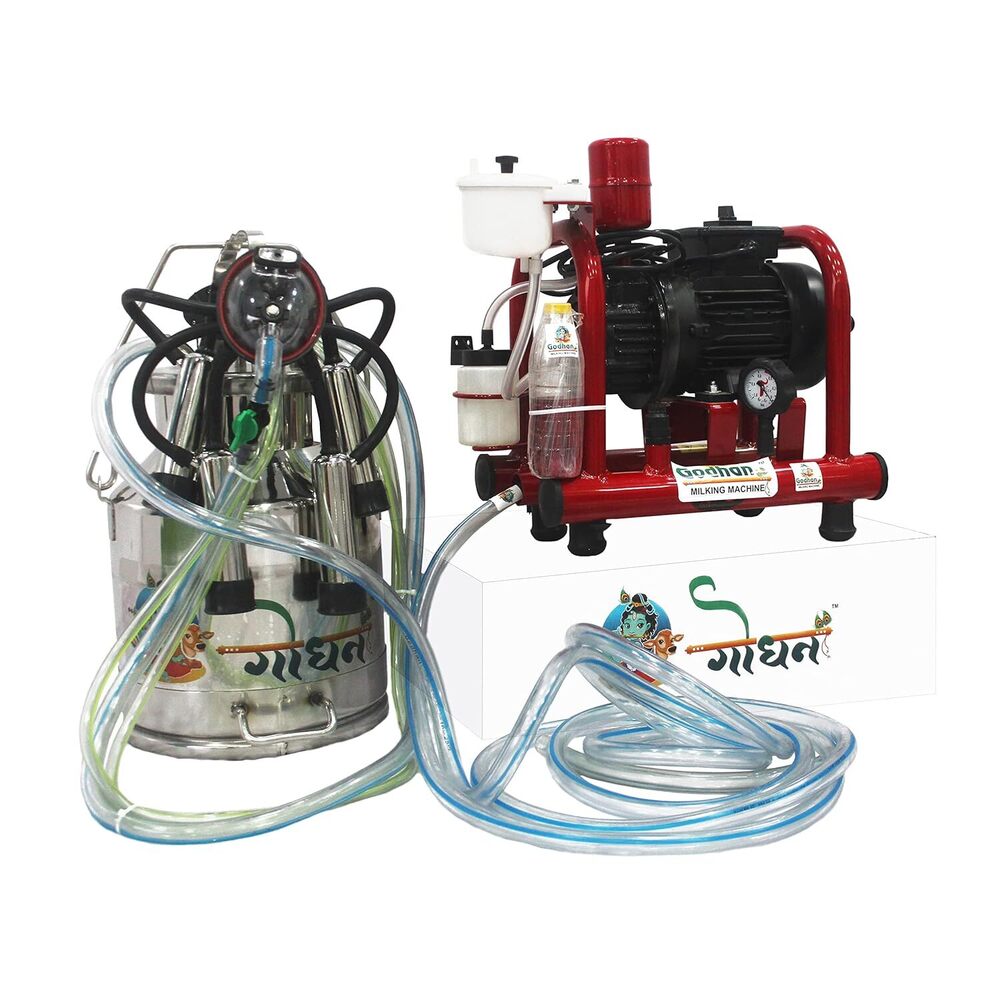 Godhan Gs 430 Oil Double Power Single Bucket Milking Machine Maddog (For 30 To 35 Cows & Buffaloes) - Color: Silver And Red