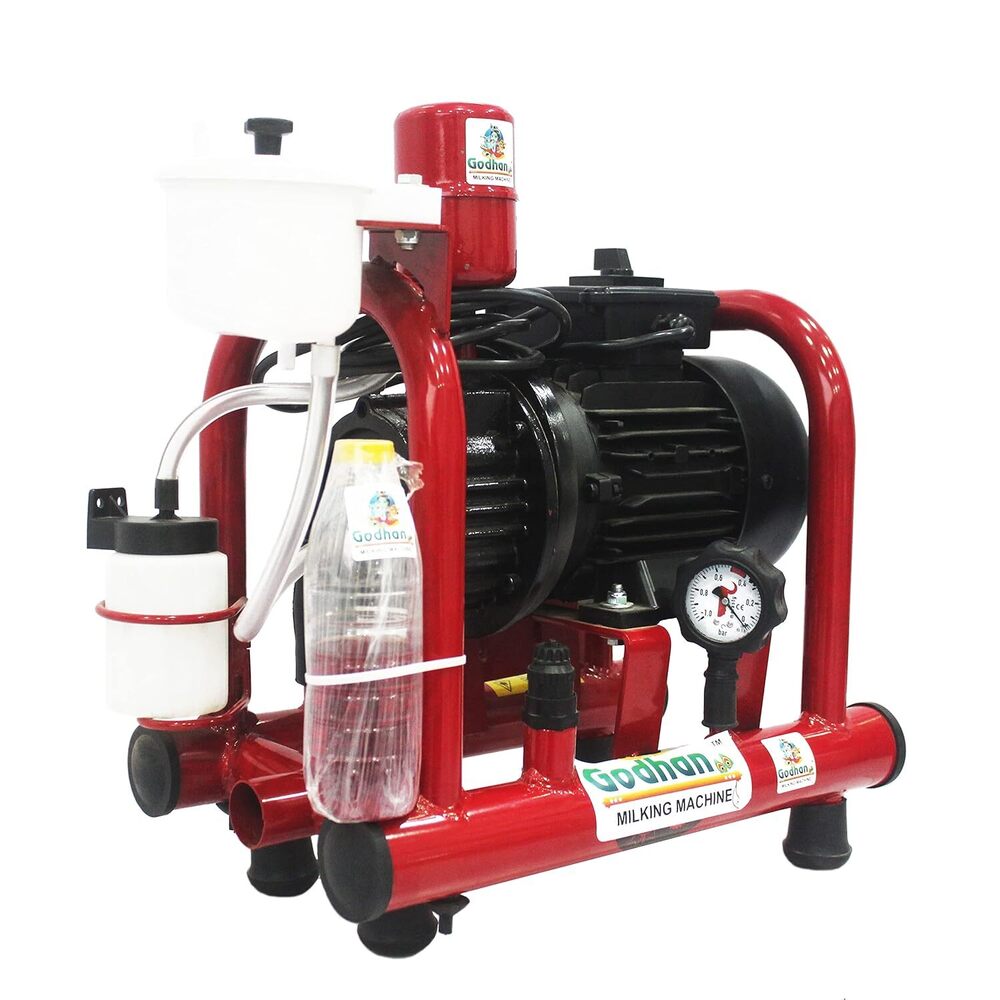 Godhan Gs 430 Oil Double Power Single Bucket Milking Machine Maddog (For 30 To 35 Cows & Buffaloes) - Color: Silver And Red