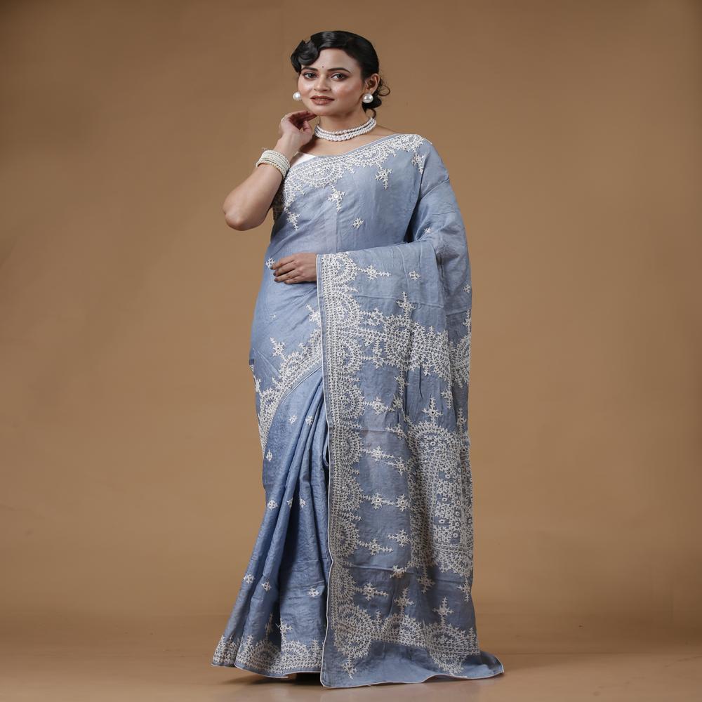 Tussar Gujrati Hand Stitch Saree