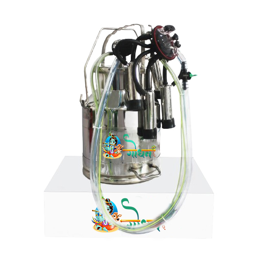 Godhan Stainless Steel Milking Machine For Cattle Can Assembly Set - Color: Silver