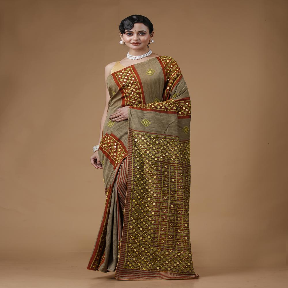 Tussar Ketia Hand Embroidery Saree