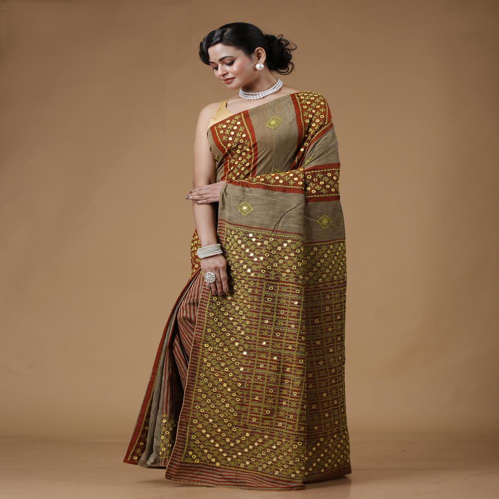 Tussar Ketia Hand Embroidery Saree