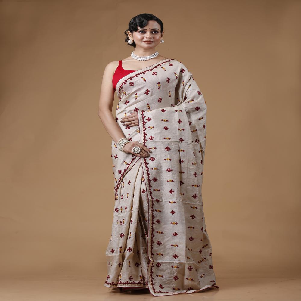 गाची तसर कच्छ वर्क साड़ी