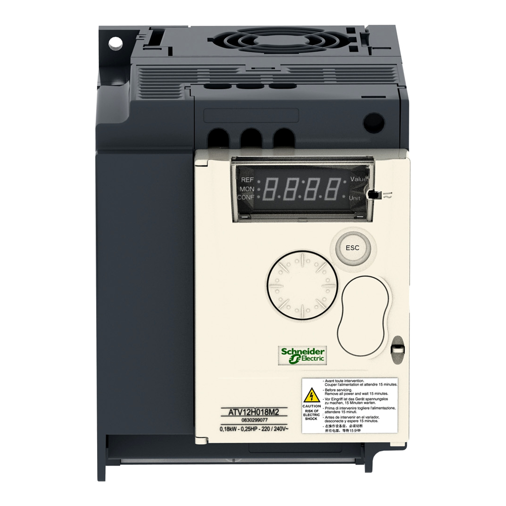 Atv12hu22m2-variable Speed Drive, Altivar 12, 2.2kw, 3hp, 200 To 240v, 1 Phase, With Heat Sink - Application: Simple Machine