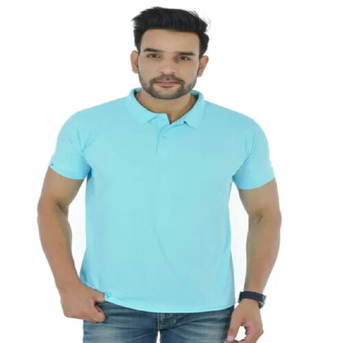 Mens Half Sleeve Collar T Shirt - Color: Sky Blue