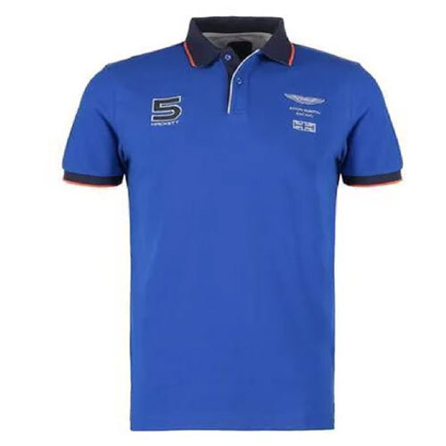 Polo Neck Mens T Shirt - Color: Blue