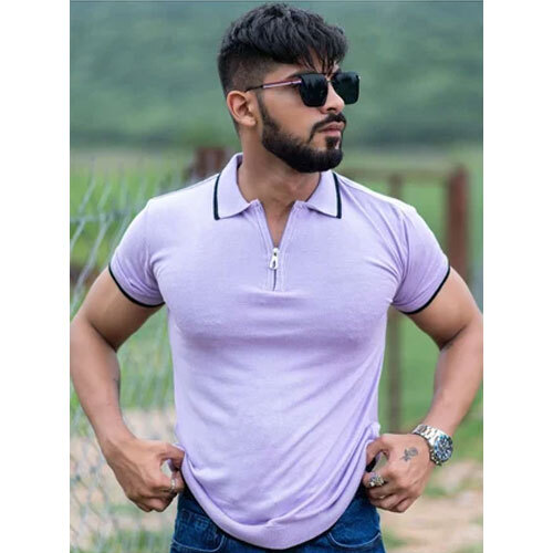 Collar Knitted Fabric T-Shirts - Color: Purple