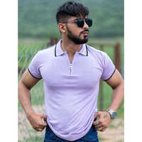 Collar Knitted Fabric T-shirts - Color: Purple