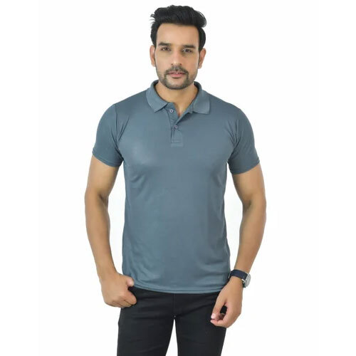 Dry Fit Collar Plain Red T Shirt - Color: Grey