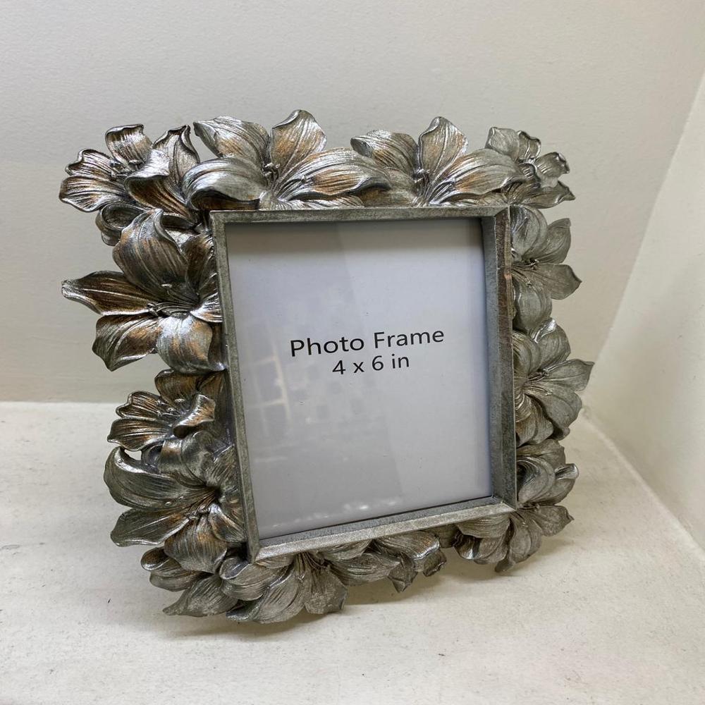 silver plated floral photo frame