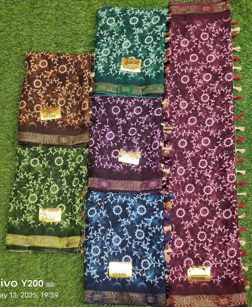 Womens Lace Saree With Jhalar - Color: Multi Color