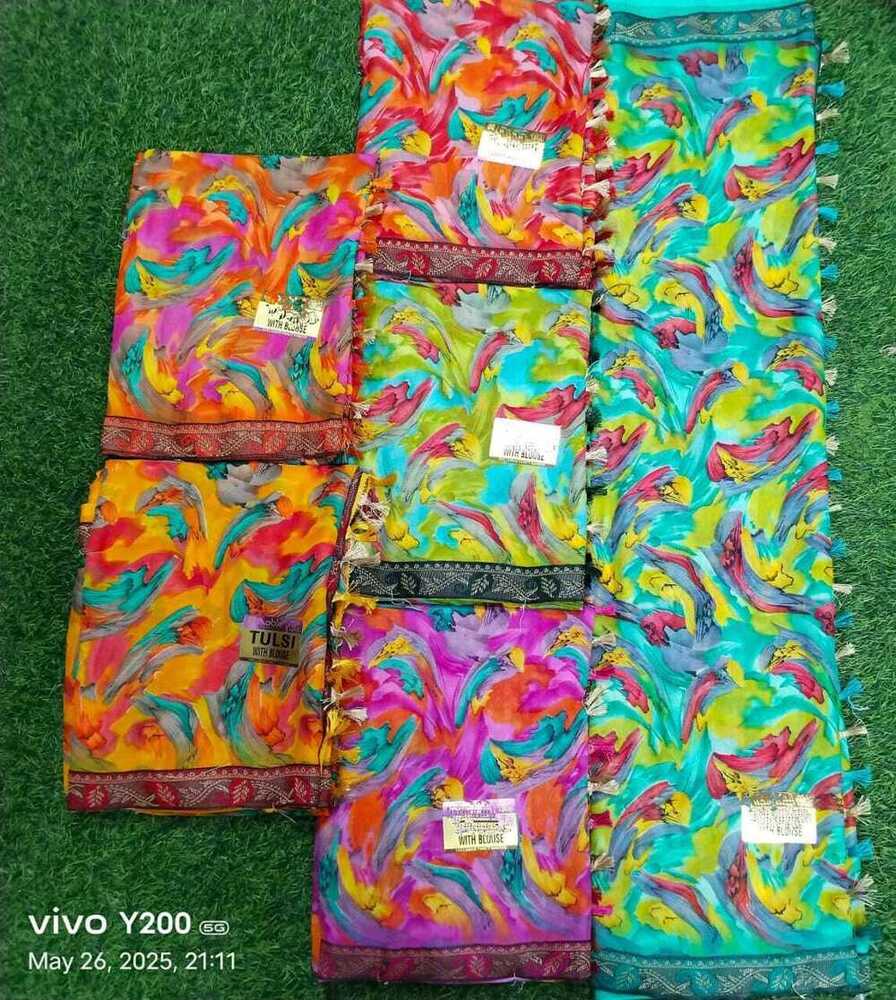 Womens Lace Saree With Jhalar - Color: Multi Color